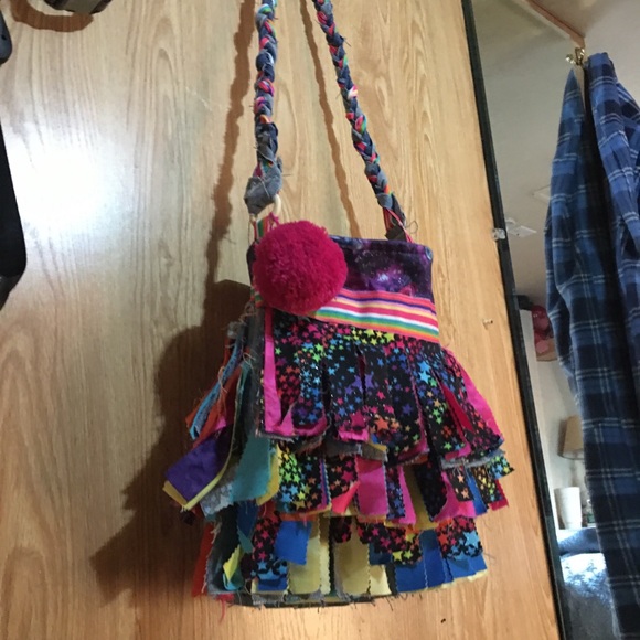 Handmade Colorful Denim & Multicolored fringe bag - Picture 6 of 10